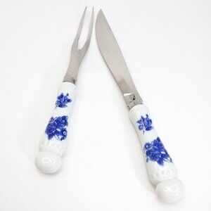 Rare Vintage Fork and Knife For Meat Carving Set Porcelain Vanadium Stahl Metal